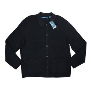 Perry Ellis Button Front Collared w/Pockets Men's Cardigan Sweater NWT Black